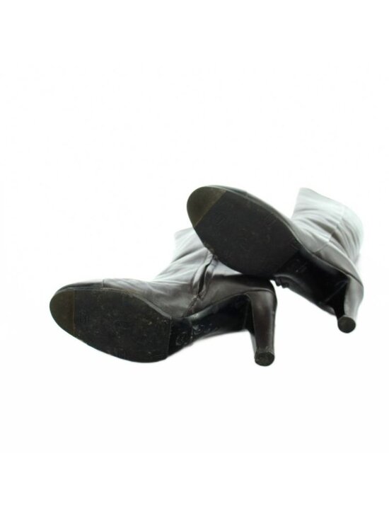 Chanel 26C Black White Caoutchouc CC Logo High Pull On  Chanel Long Boots Round Toe Leather CC Logo 39